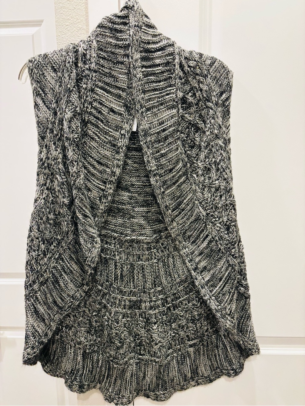 dressbarn Marled Gray Open-Front Cable Knit Sweater Vest